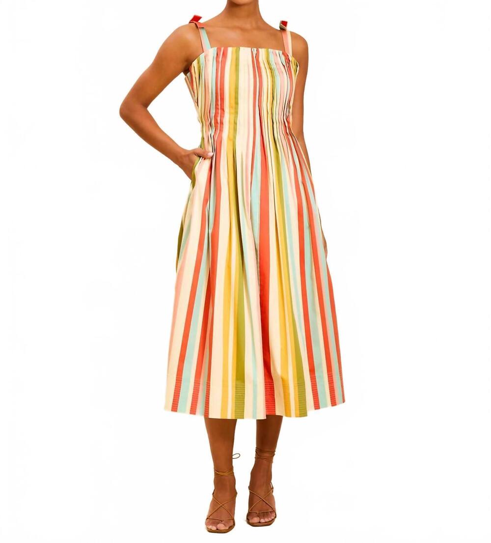 NEW MESTIZA NEW YORK anais pintucked midi dress in paradise stripe